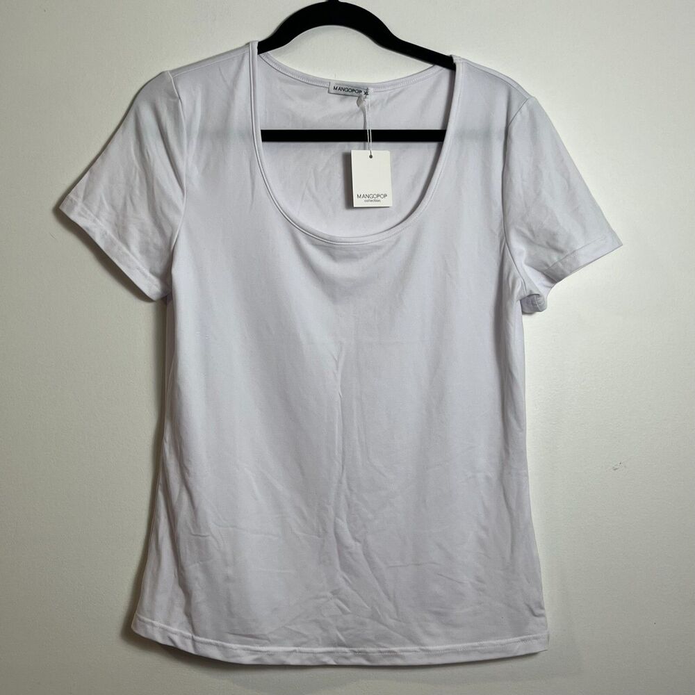 Mangopop Plain White T-Shirt XL Casual Classic Tee Minimalist Style Soft Top NWT